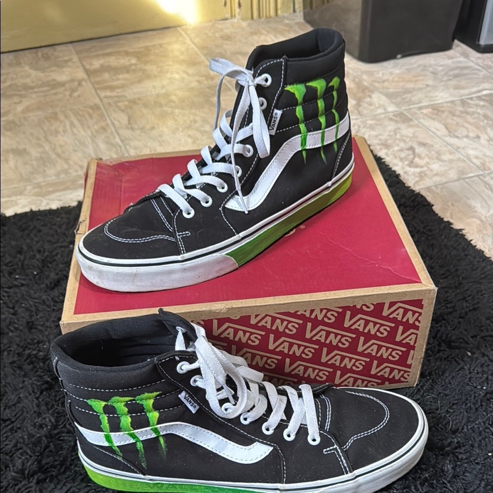 Vans Black and Green High-Top Sneakers